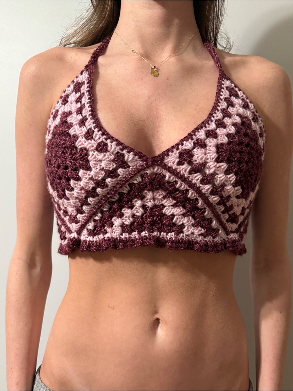 Handmade Granny Square Crochet Halter Bralette/Crop Top